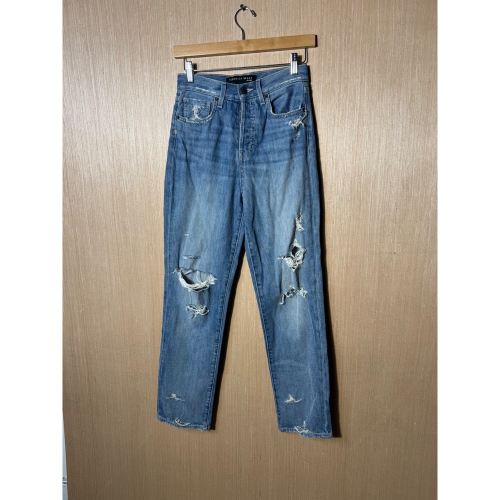 Veronica Beard Jeans Maden LA Distressed High Rise Button Fly Denim Size 25